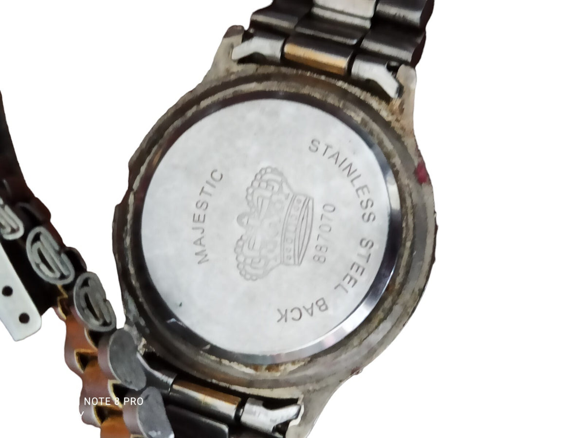 Montre Majestic Quartz vintage bicolore, cadran multi-compteurs, style classique
