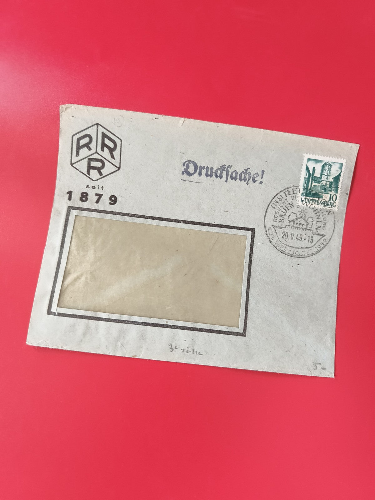 Enveloppe philatélie avec fenêtre, timbre Allemagne, cachet visible, gris