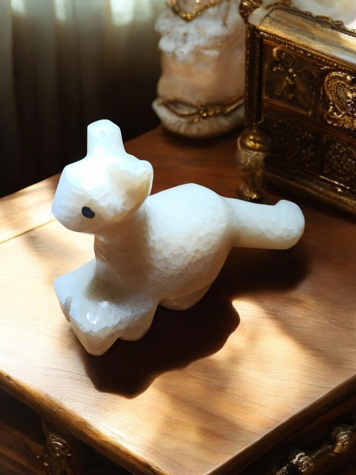 Statue chat onyx naturel blanc vintage sculpture artisanat déco 8cm