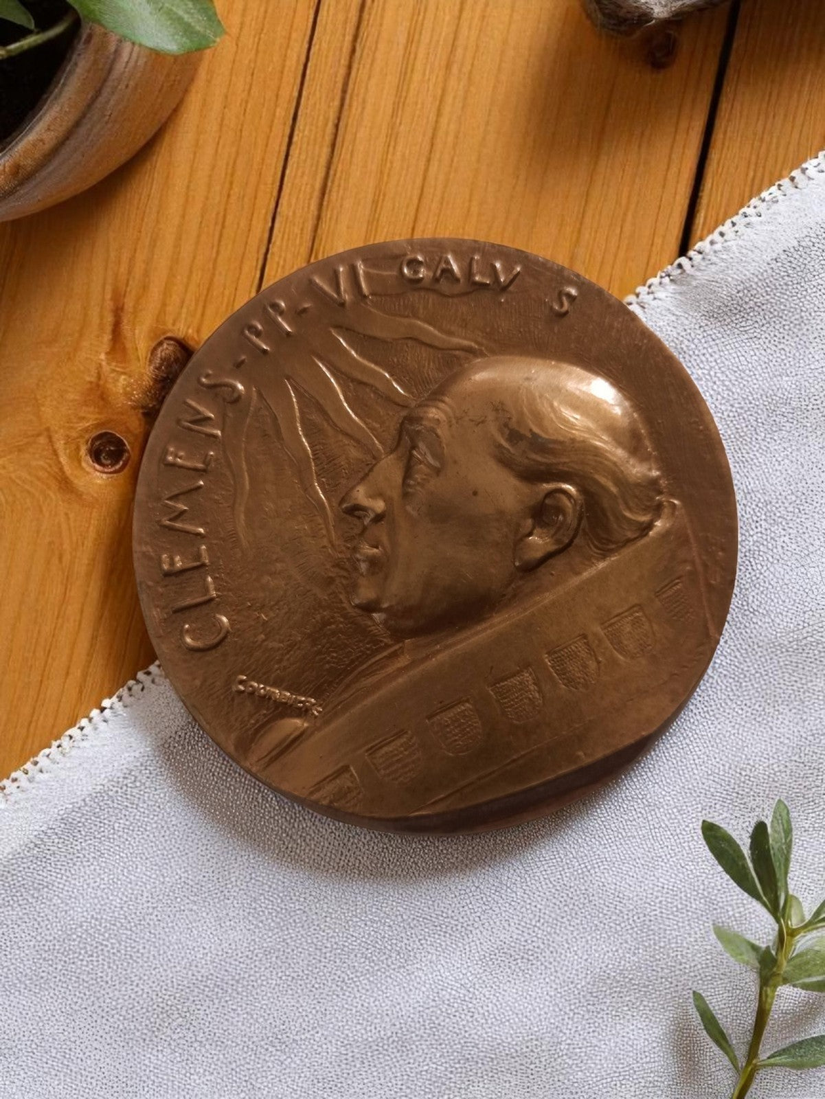 Médaille ancienne bronze CLEMENS PP VI Galy S portrait papal relief