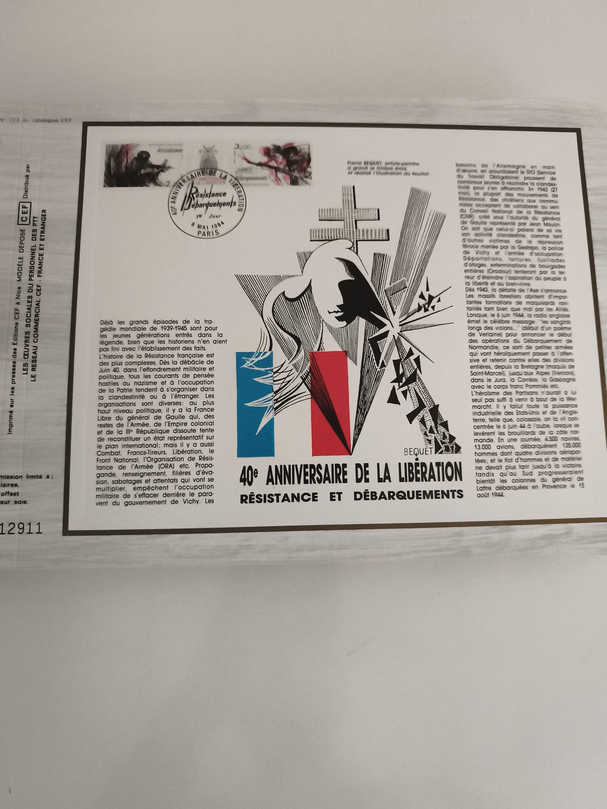 Feuillet philatélique CEF 40e anniversaire Libération Résistance Débarquements