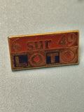 Vintage pin's Loto 6 sur 49 ancien, rectangulaire rouge bleu collection (Ref 17)