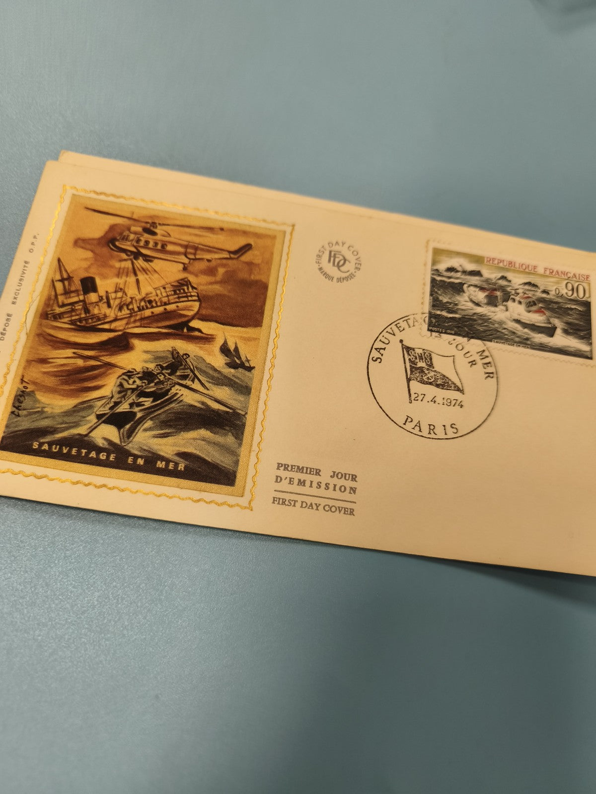 Enveloppe FDC premier jour d?émission Sauvetage en mer timbre 1974 Paris