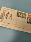Enveloppe FDC Gabon Jeux Olympiques Mexico 1968, timbres cyclisme et boxe