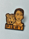Pin's vintage PIERY femme et léopard, badge rétro collection années 80
