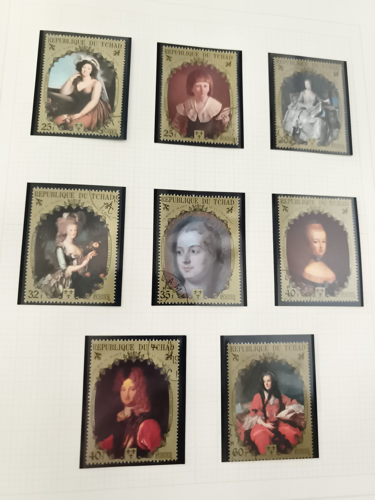 Timbres République du Tchad portraits XVIIIe siècle lot, philatélie, poste
