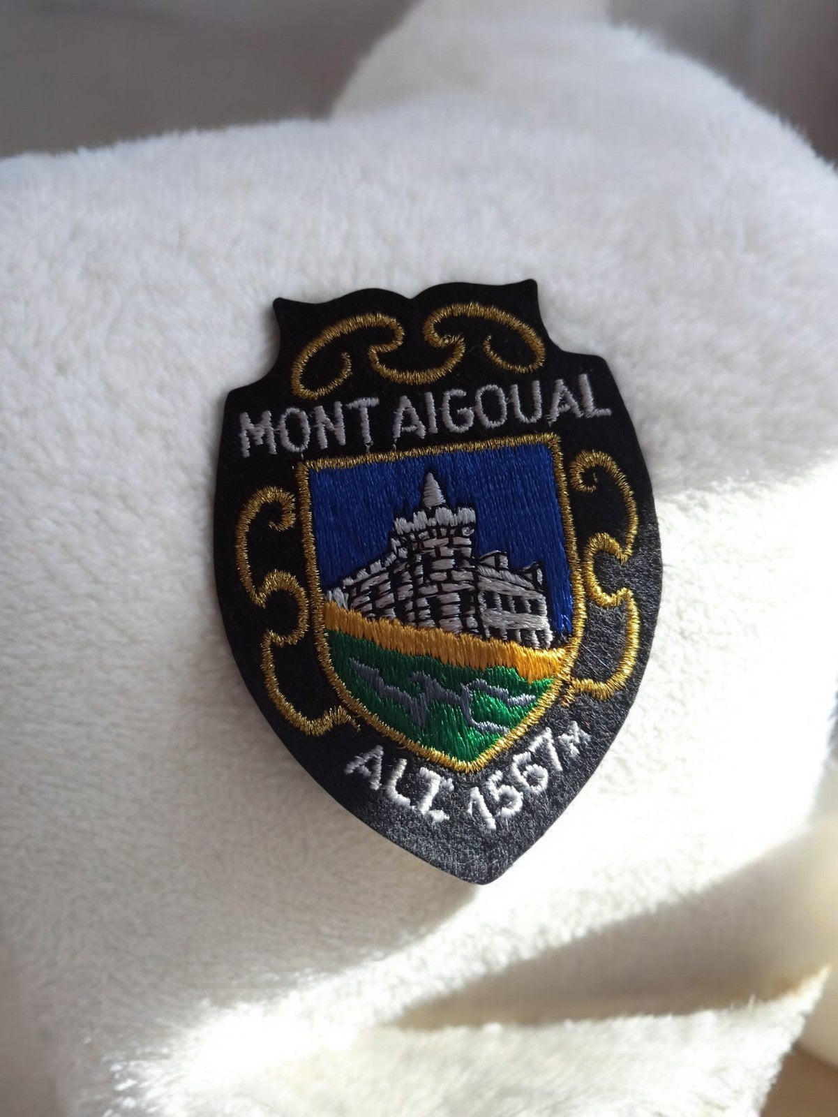 Écusson brodé vintage Mont Aigoual, patch ancien montagne rétro, alt 1567m
