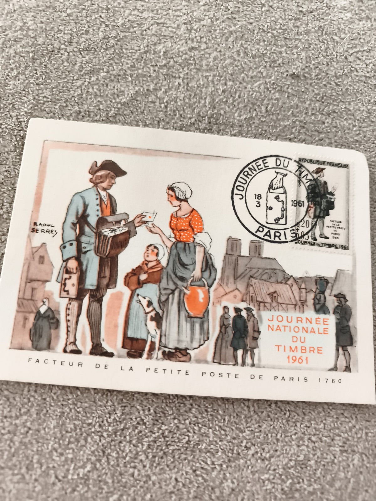 Carte philatélique ancienne Journée du Timbre 1961 Paris illustrée Raoul Serres