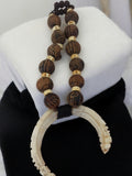 Collier africain ancien perles sculptées pendentif rituel style ethnique vintage