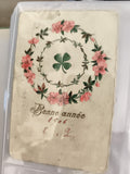 Carte postale ancienne 1906 Bonne année trèfle fleurs CPA début XXe rare