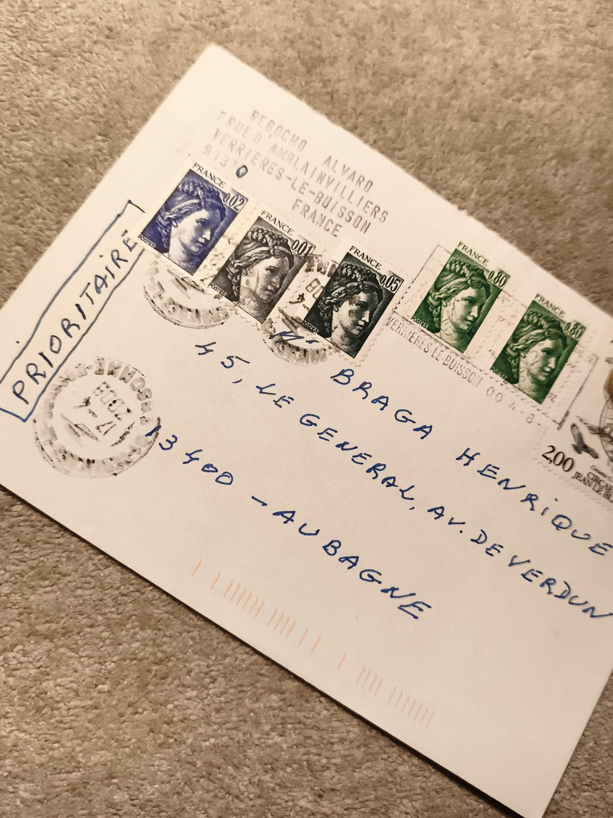 Lettre affranchie timbres Marianne France oblitérés philatélie années 1990 (Ref