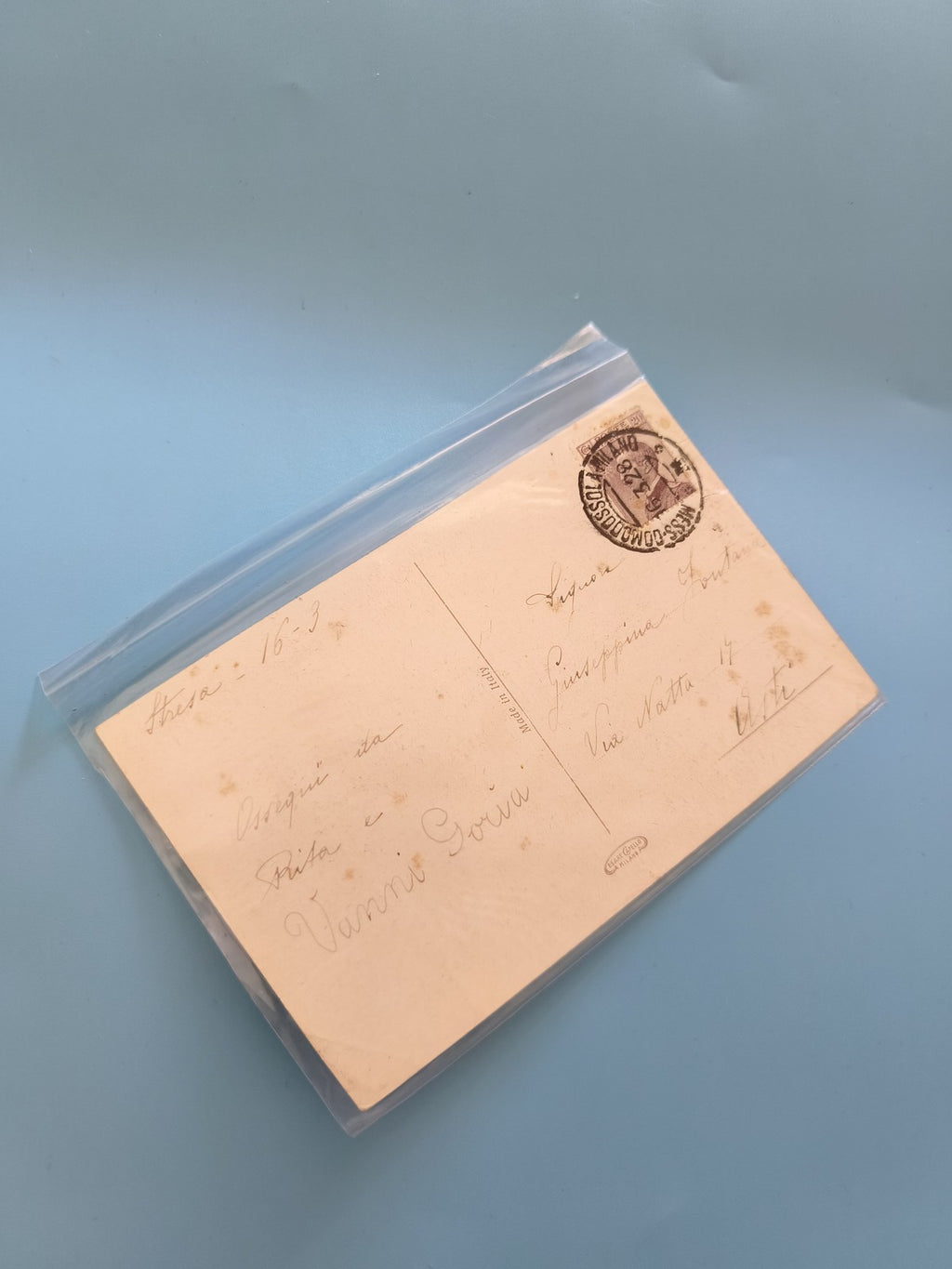 Carte postale vintage italienne ancienne, timbre et oblitération époque colonial
