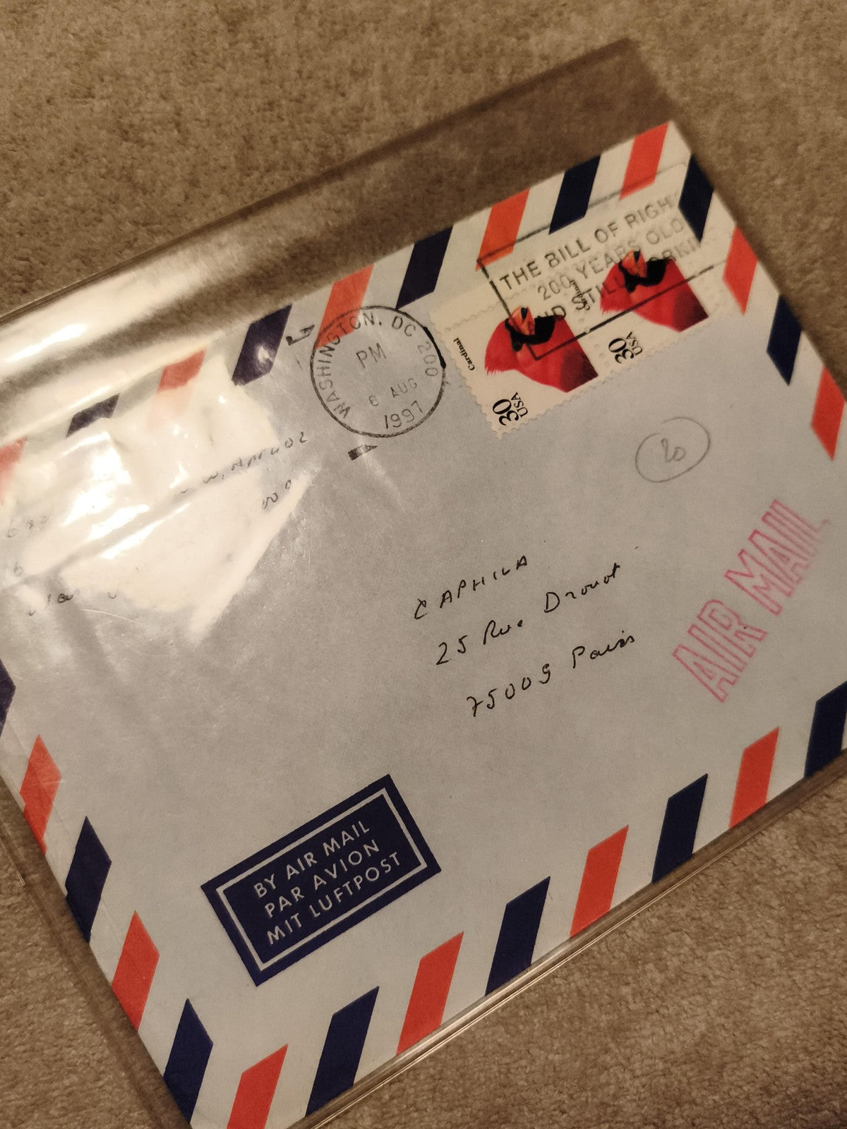 Lettre aérienne USA 1991 avec timbres The Bill of Rights, oblitération Washingto