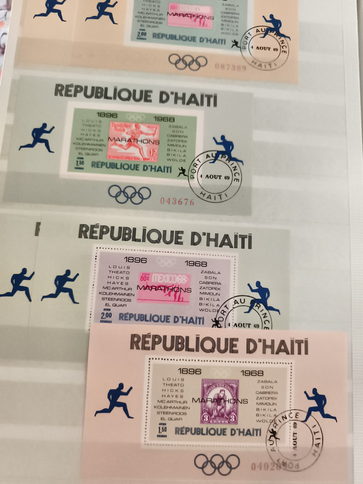 Bloc timbres anciens République d'Haïti JO 1968 oblitérés Port-au-Prince