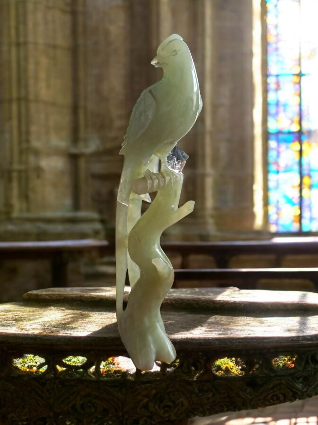 Statue oiseau en jade asiatique ancien, sculpture décorative, authentique rare