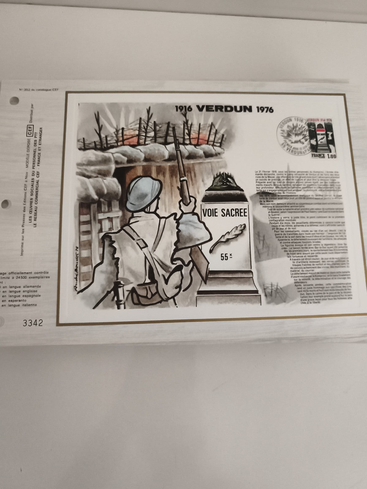 Feuillet philatélique CEF 1916 Verdun 1976 Voie Sacrée Première Guerre