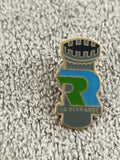 Pin's vintage LA REYNARDE blason émaillé logo R vert bleu (Ref 3)