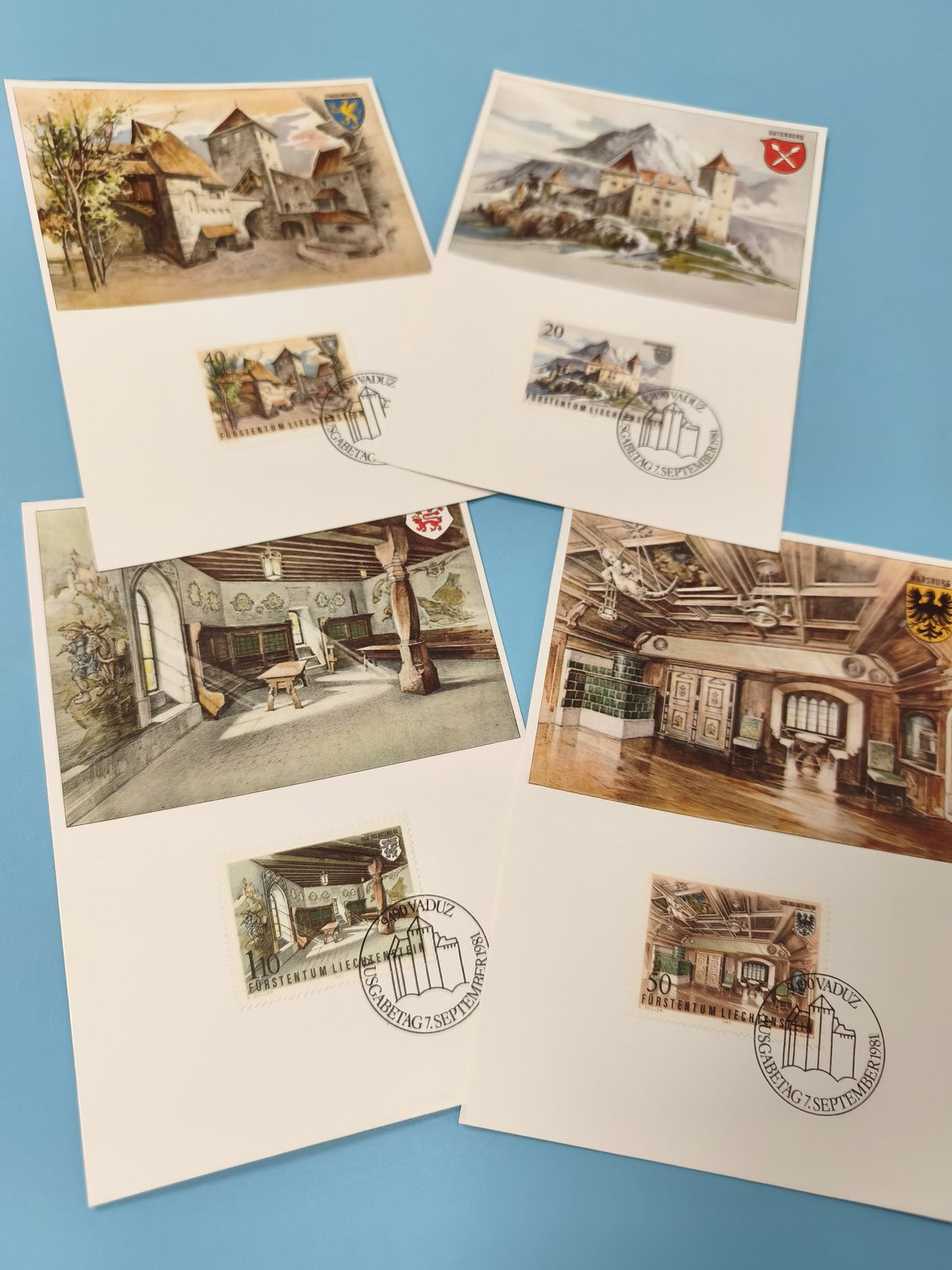 Lot de cartes postales timbrées paysages et intérieurs Liechtenstein