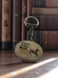 Porte-clés vintage Gervais calèche émaillée rétro, accessoire ancien pub