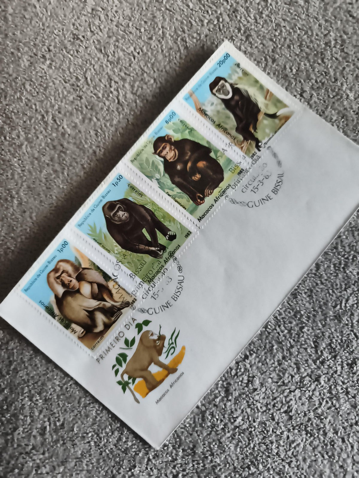 Enveloppe Premier Jour Guinée-Bissau singes timbres Macacos Africanos
