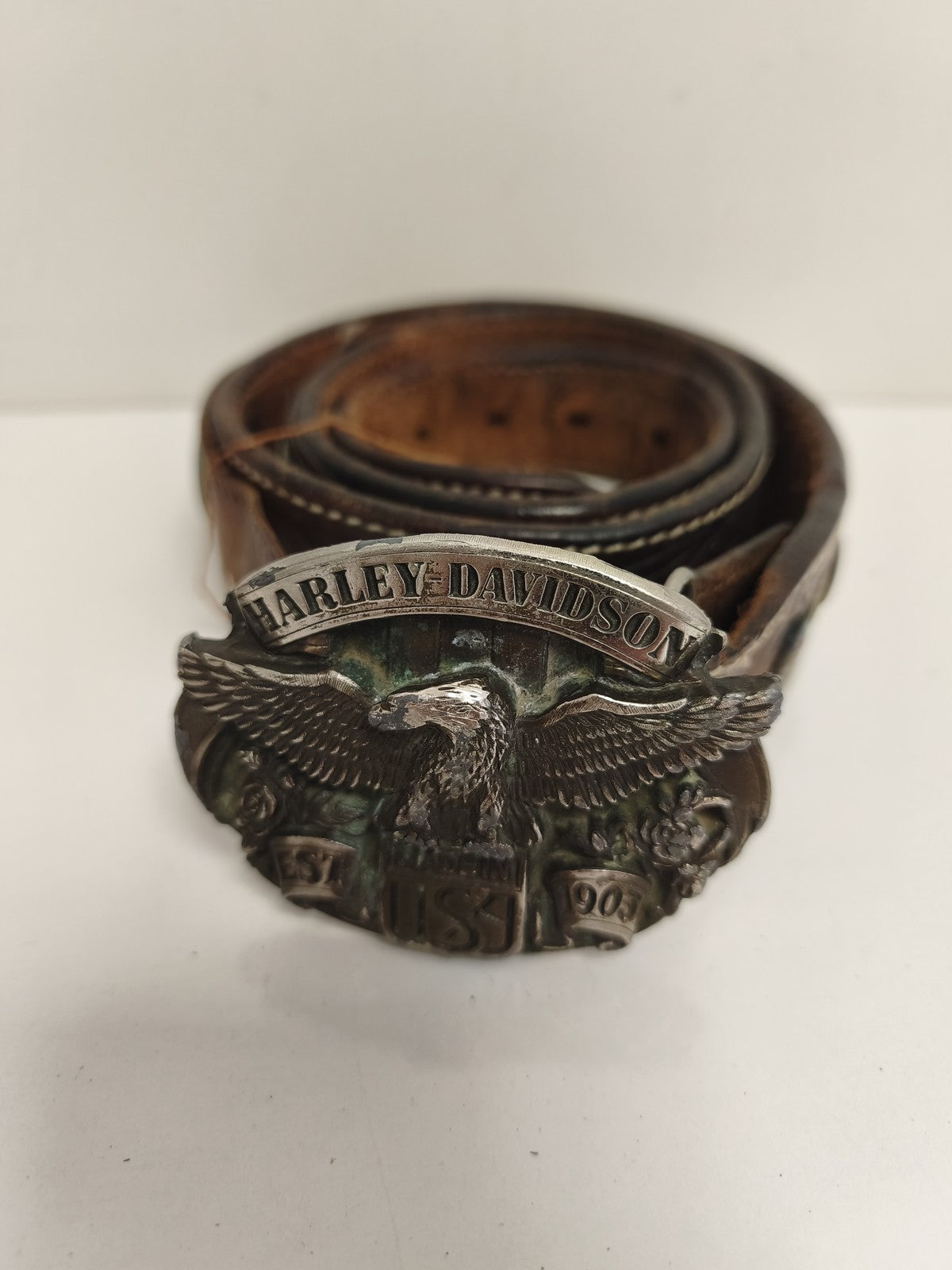 Ceinture vintage Harley Davidson cuir boucle aigle biker rétro