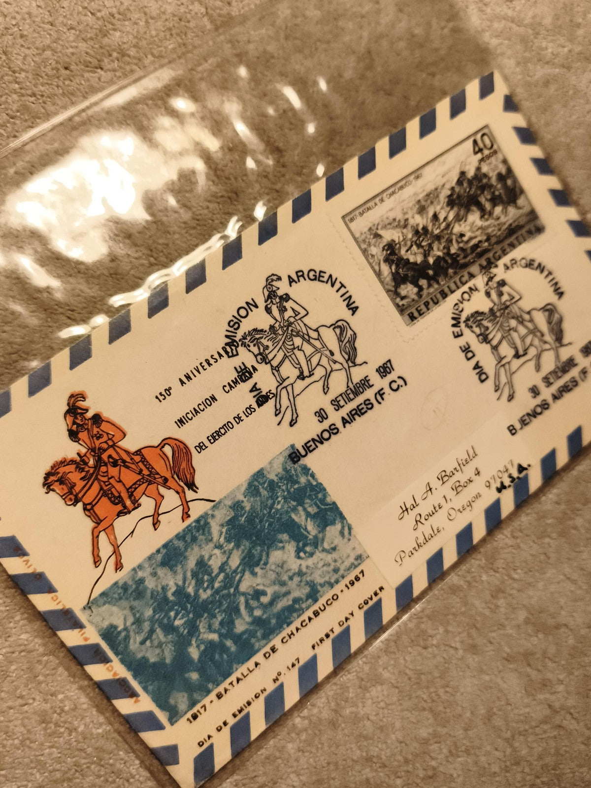 Enveloppe premier jour Argentine 1987 Bataille de Chacabuco timbre commémoratif