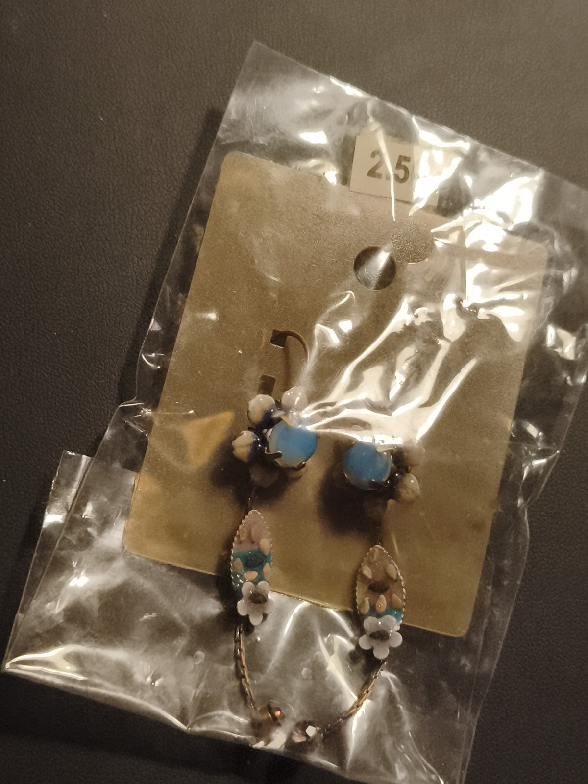 Paire boucles d’oreilles vintage fleurs perles bleues deadstock ancien magasin