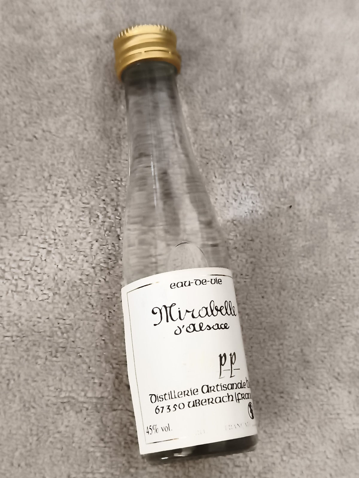 Miniature eau-de-vie Mirabelle Alsace Distillerie Uberach 45% bouchon doré