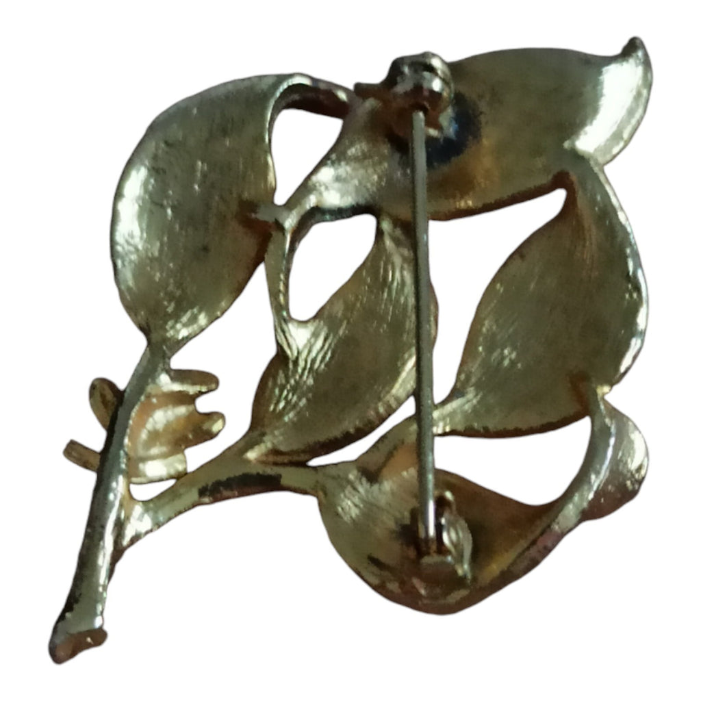 Broche vintage dorée feuille perle signée ? bijou rétro élégant femme