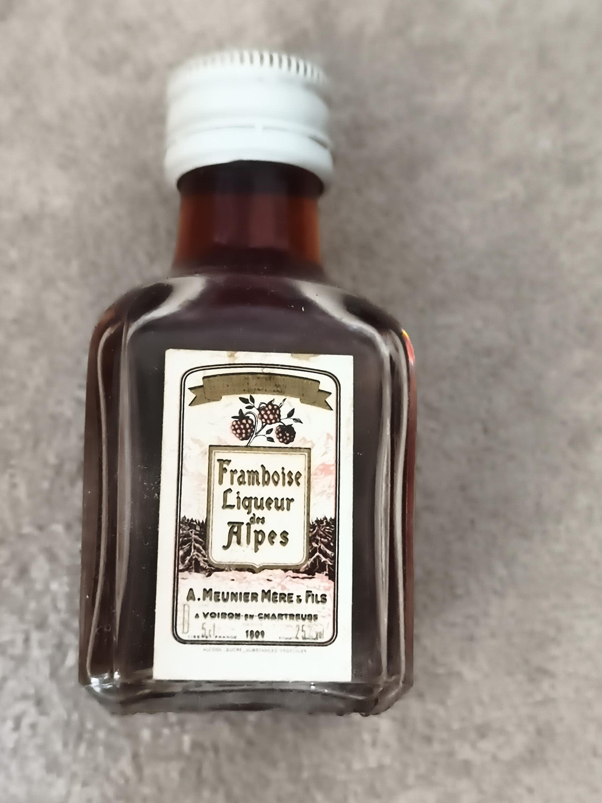 Miniature liqueur Framboise Alpes Meunier Mère & Fils bouteille partielle