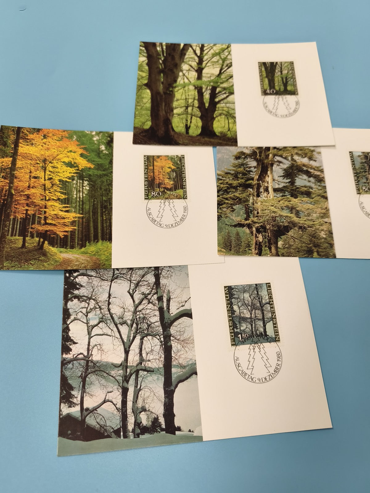 Lot de cartes postales timbrées Forêts arbres Liechtenstein paysages couleurs