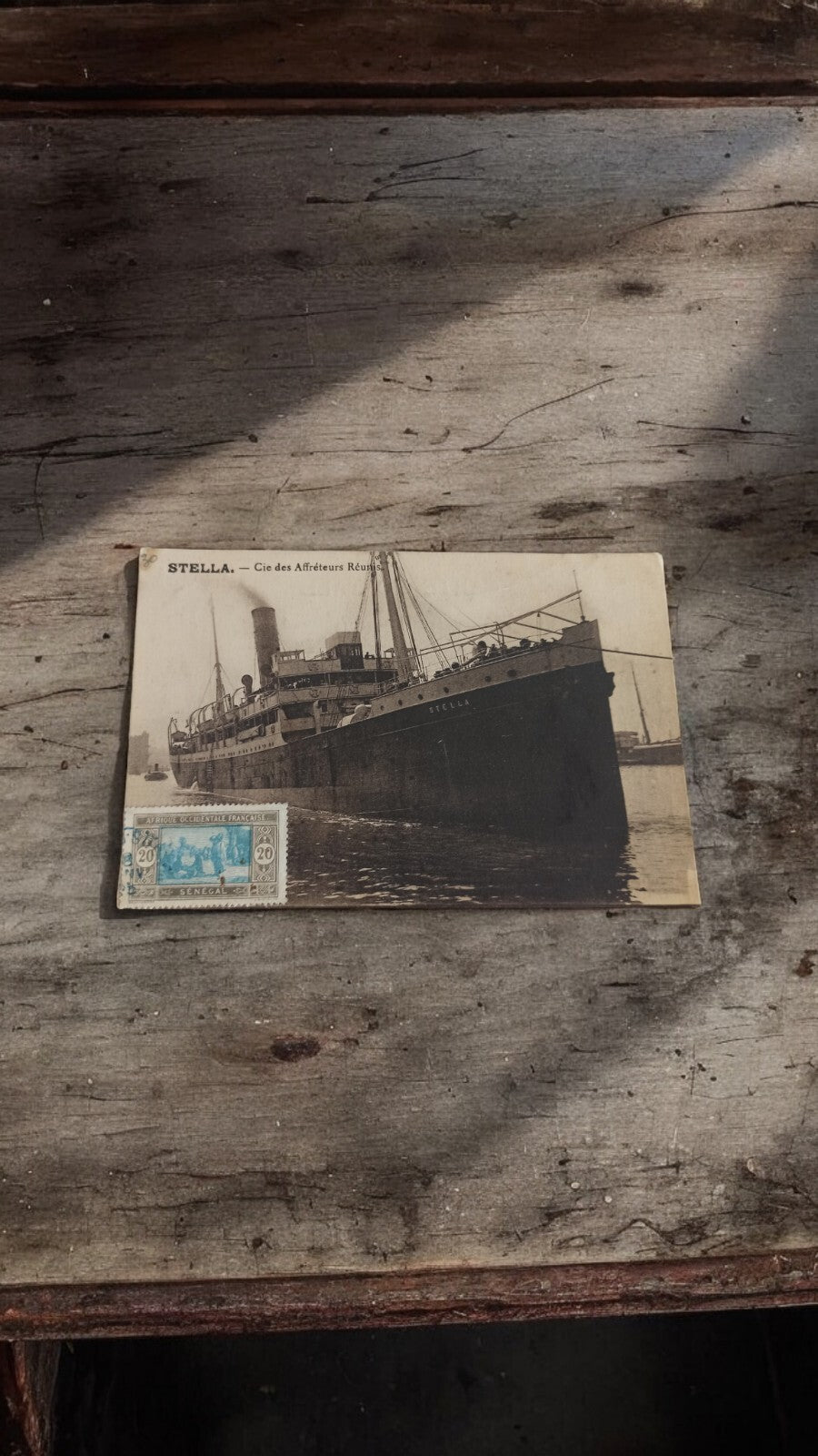 Carte postale ancienne navire Stella affrêteurs réunis timbre Sénégal maritime