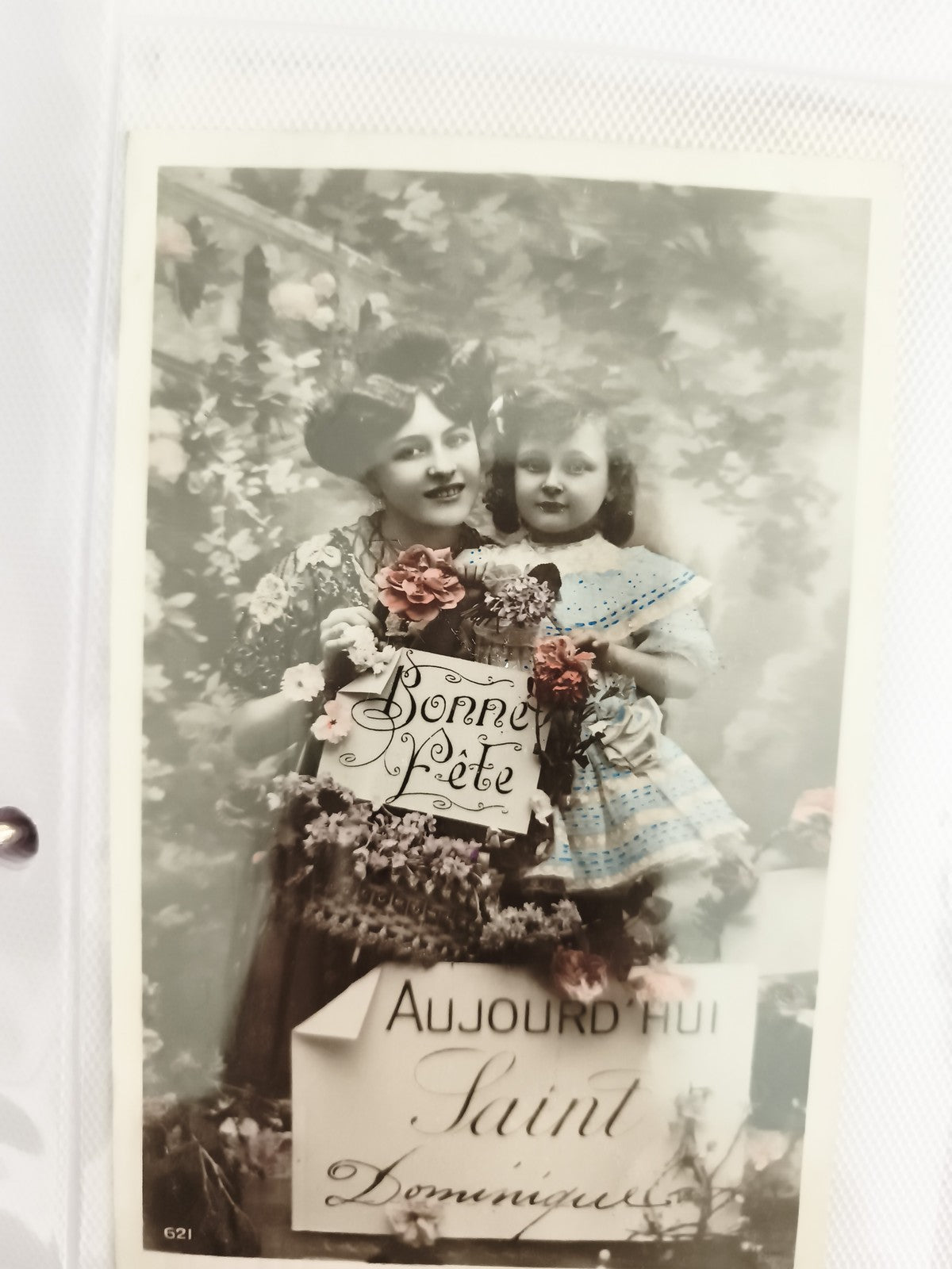 Carte postale ancienne Bonne Fête Saint Dominique photo colorisée début XXe