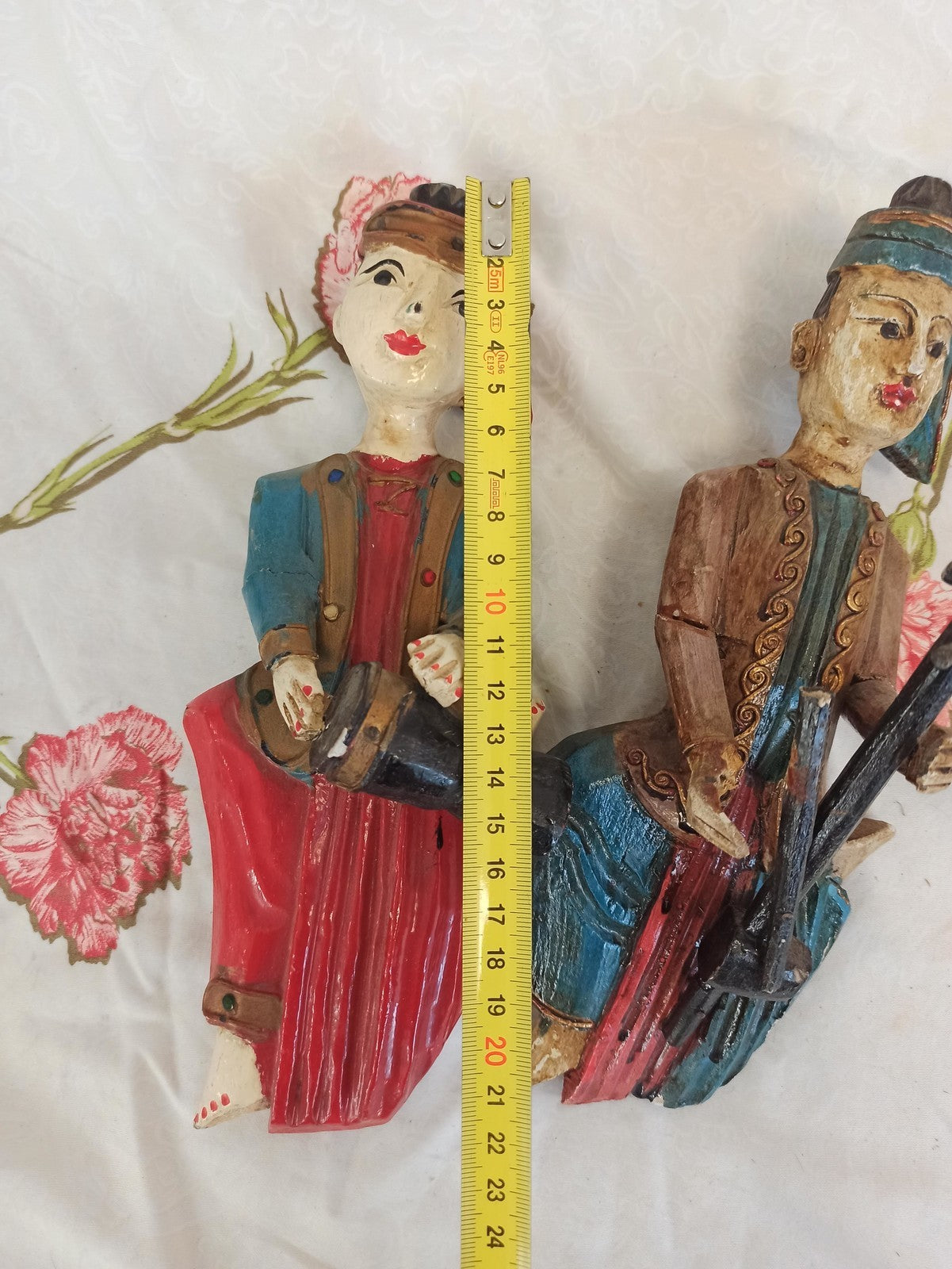 Lot of 2 old vintage Burmese statues? Colorful Asia decor sculptures