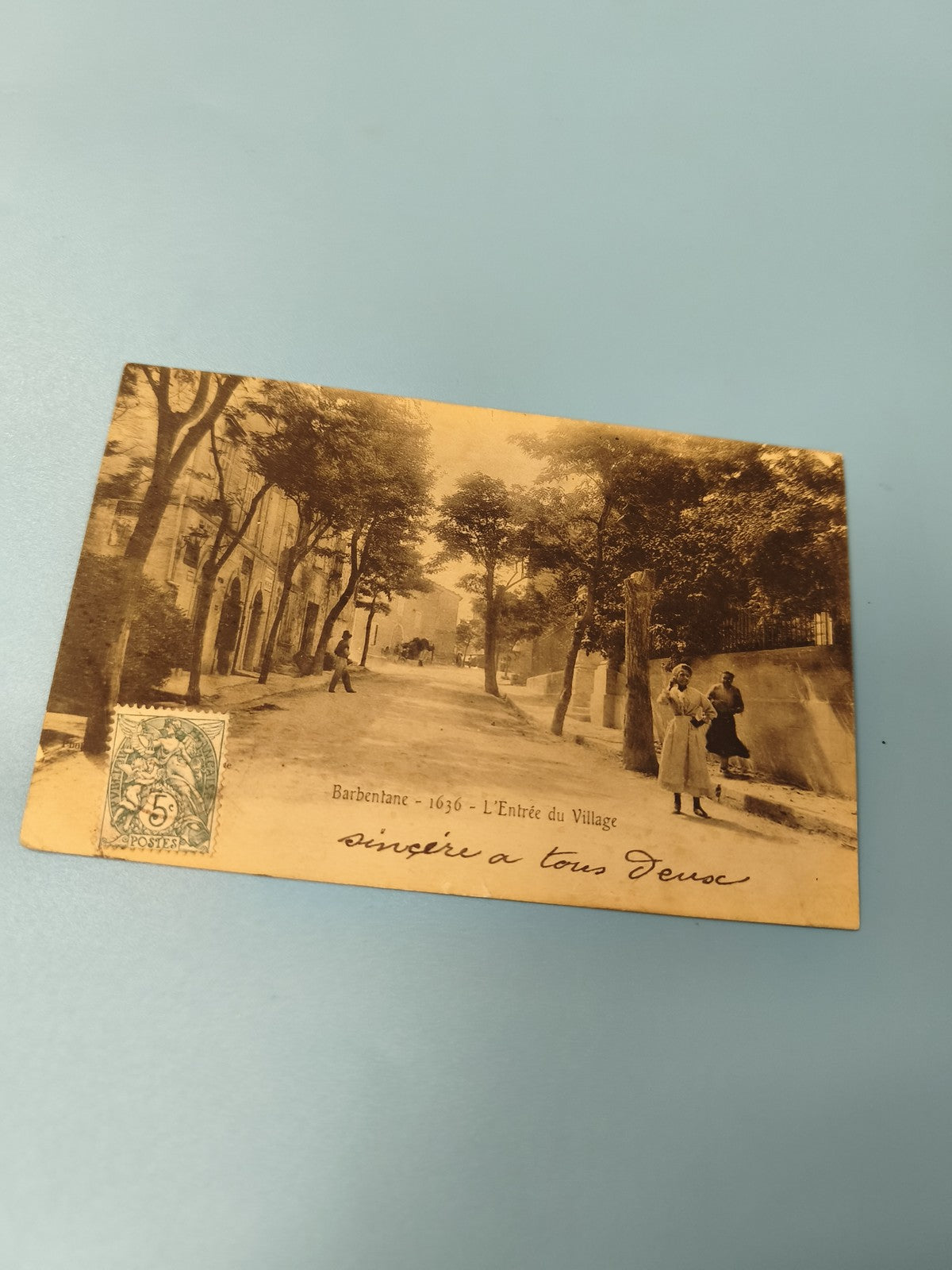 Carte postale ancienne Barbençane Entrée du Village CPA timbre 5c vintage