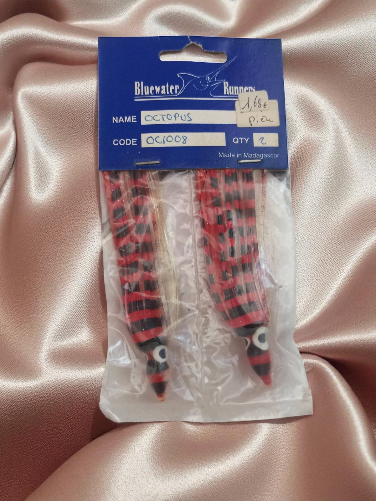 Leurres Bluewater Runners Octopus vintage, lot 2, rayé rouge noir, neuf