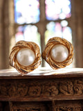 Boucles d?oreilles vintage à clips dorées, cabochon perle, fantaisie rétro