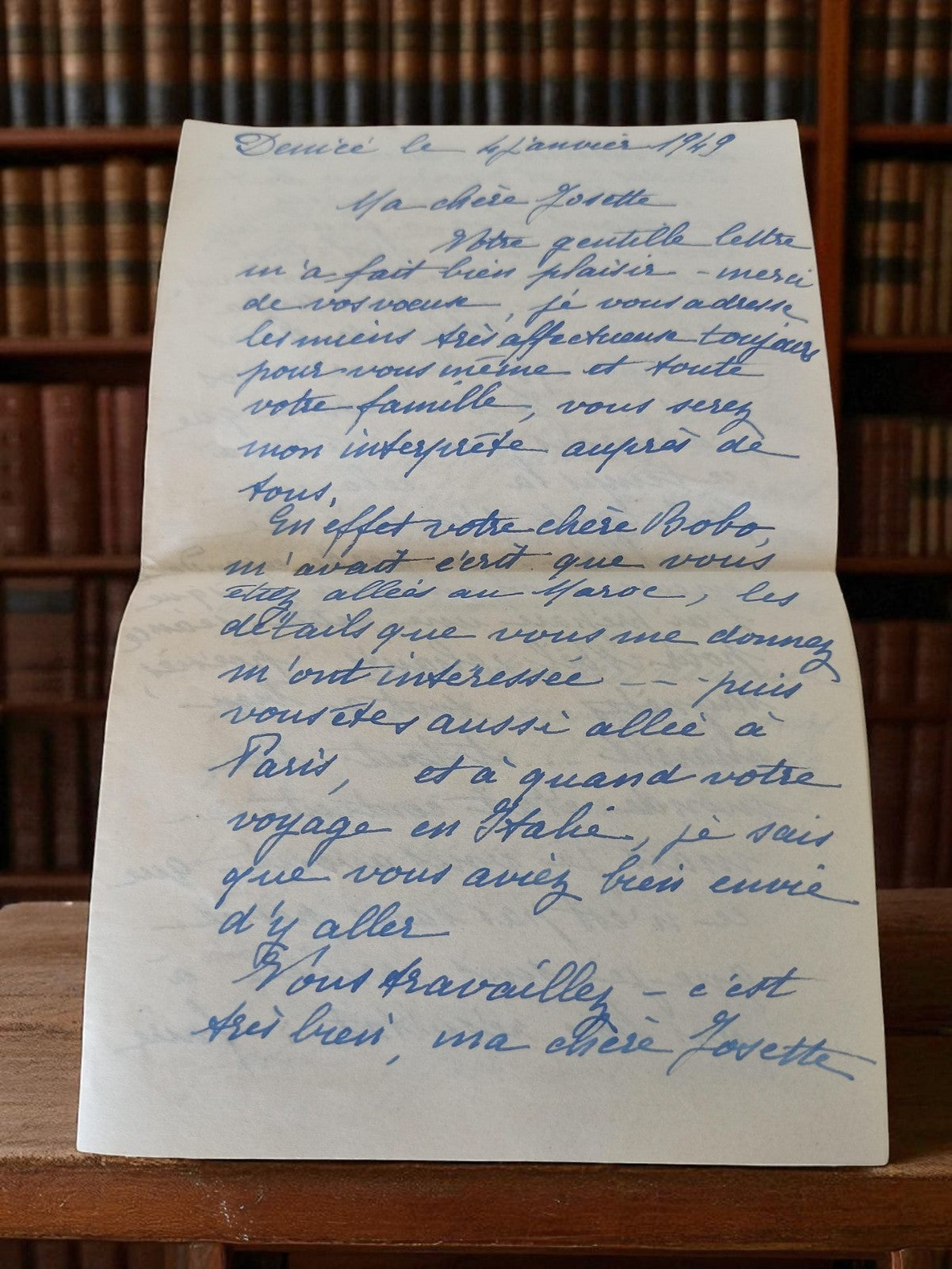 Lettre manuscrite ancienne 1949 bleue Josette vintage document écrit main
