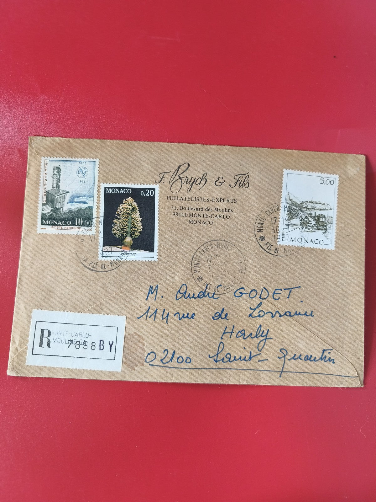 Enveloppe philatélie Monaco affranchie timbres illustrés, recommandée