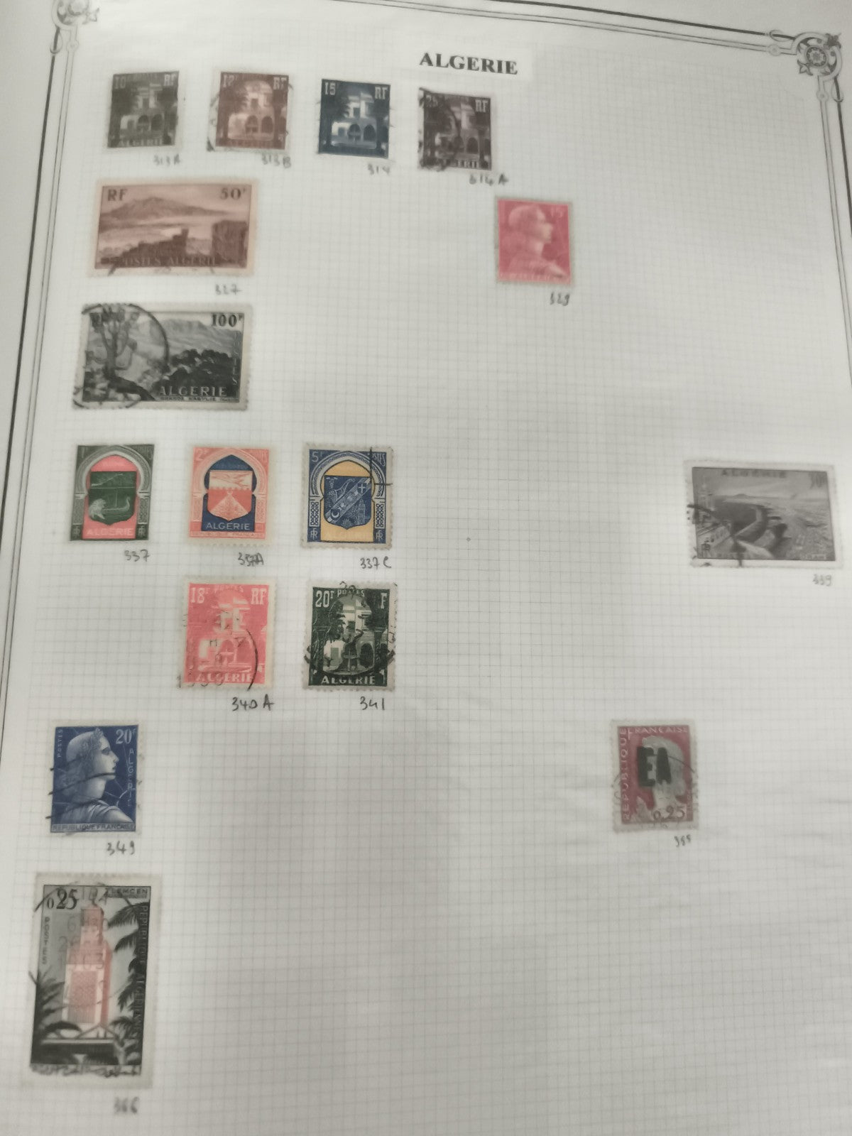 Timbres Algérie anciens variés, lot philatélie oblitérés, paysages et monuments