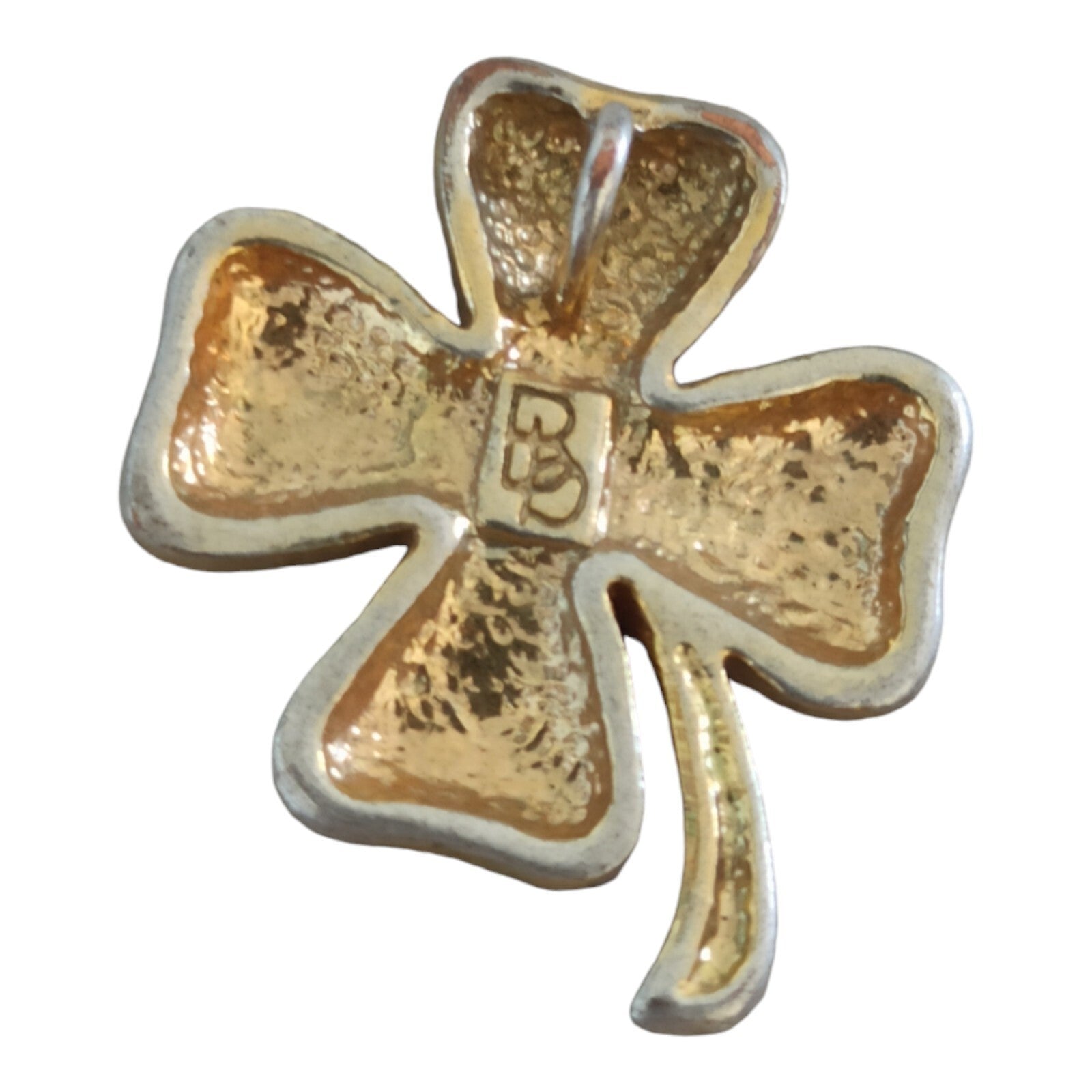Pendentif trèfle vintage doré, bijou porte-bonheur, design stylisé ancien