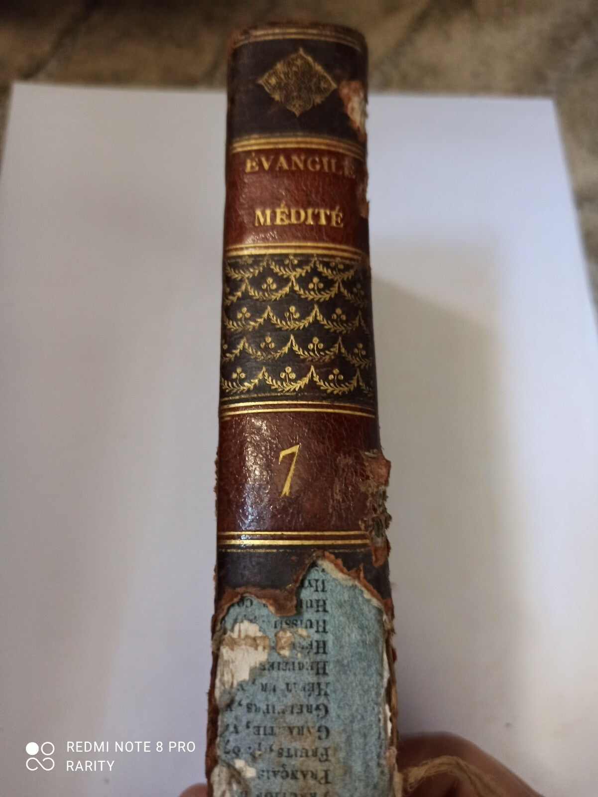 Livre ancien reliure marbrée Évangile Médité Tome VII 1826 rare