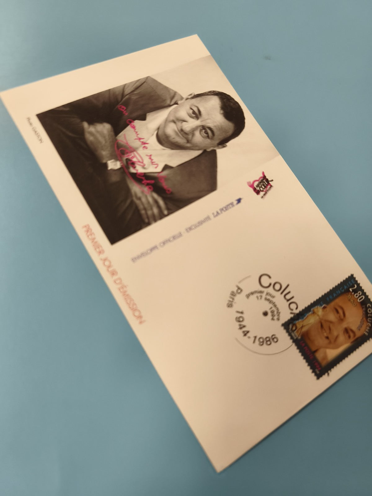 Enveloppe FDC premier jour d?émission Coluche timbre 3,80F portrait couleur