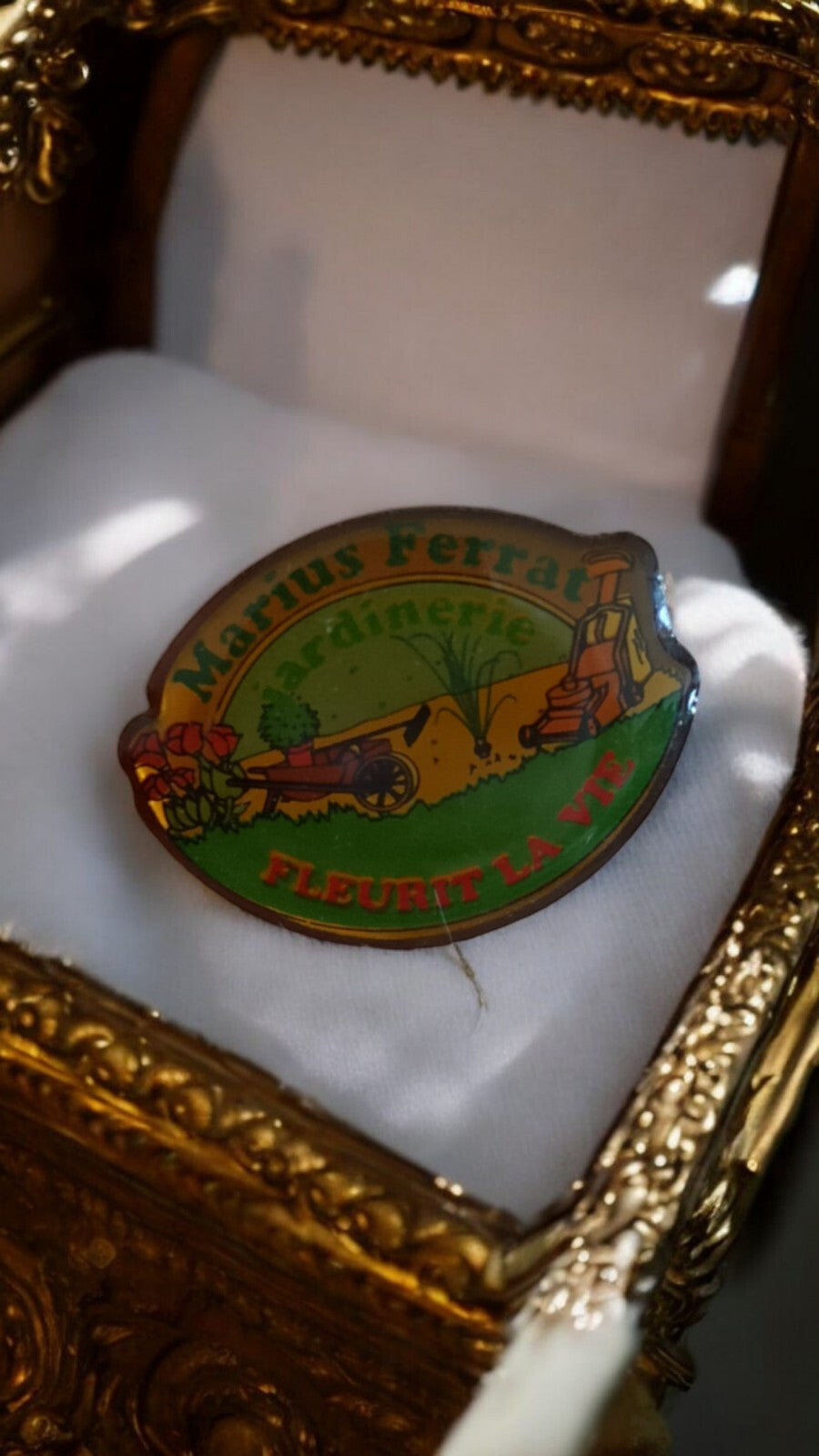 Pin's vintage Marius Ferrat jardinier badge publicitaire ancien déco