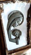 Médaille religieuse vintage Vierge à l'Enfant finition dorée Communion foi