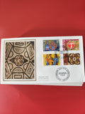 Enveloppe philatélie Premier Jour Suisse, 4 timbres, illustration mosaïque