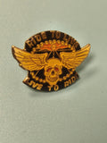 Pin's vintage ride to live biker crâne ailes dorées rétro moto custom