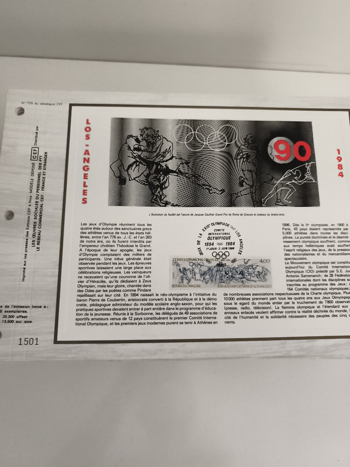 Feuillet philatélique CEF Jeux Olympiques Los Angeles 1984 n°728 illustration sp
