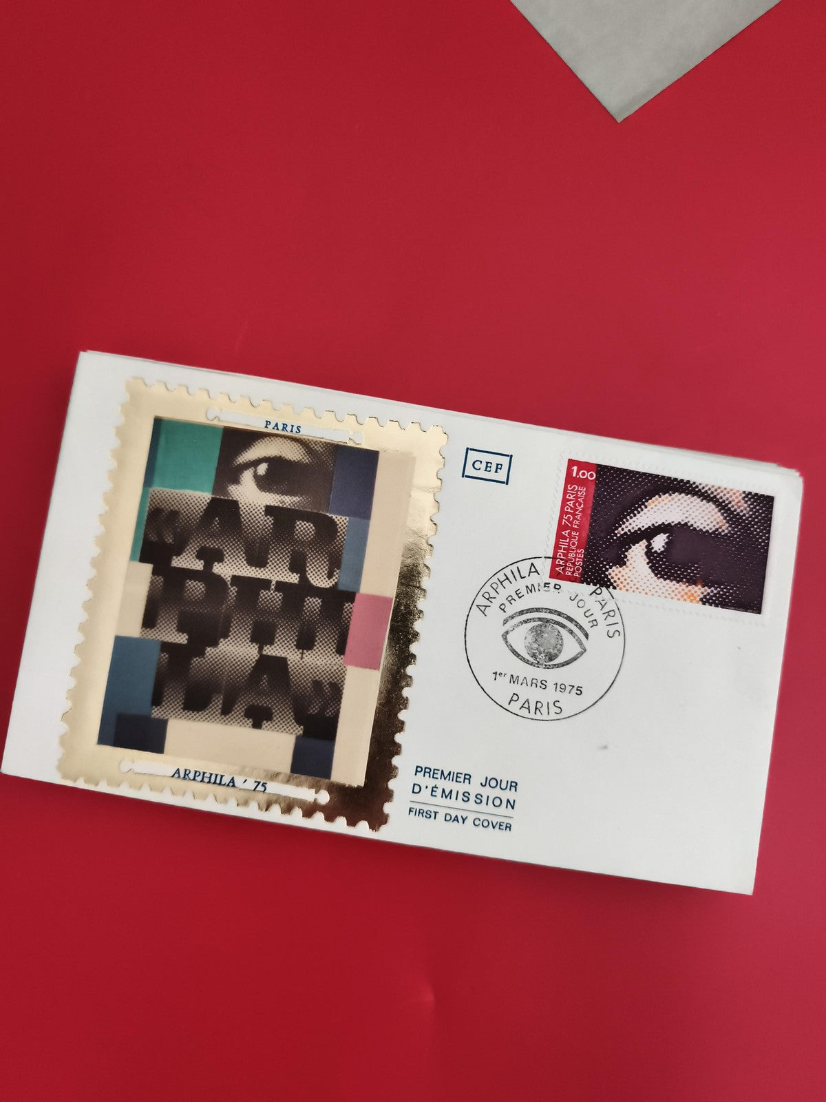 Lettre Premier Jour ARPHILA 75 Paris CEF, timbre 1F œil, 1975 philatélie