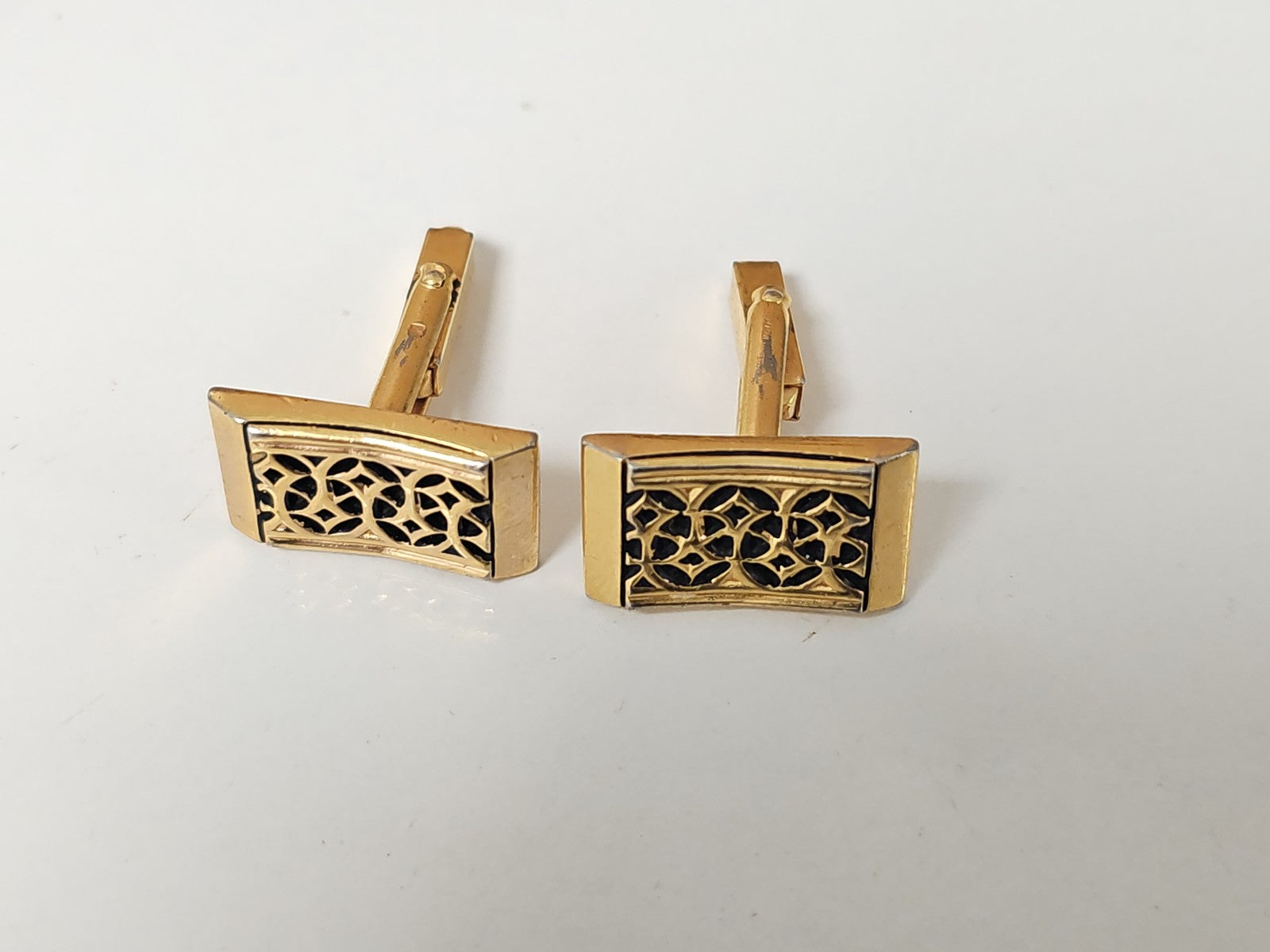 Pair of vintage enameled cufflinks, antique gold plated, retro accessory